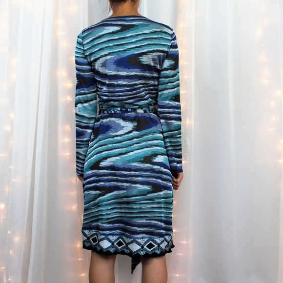 SOLD Hale Bob Blue Abstract Print Wrap Dress - Picture 3 of 8